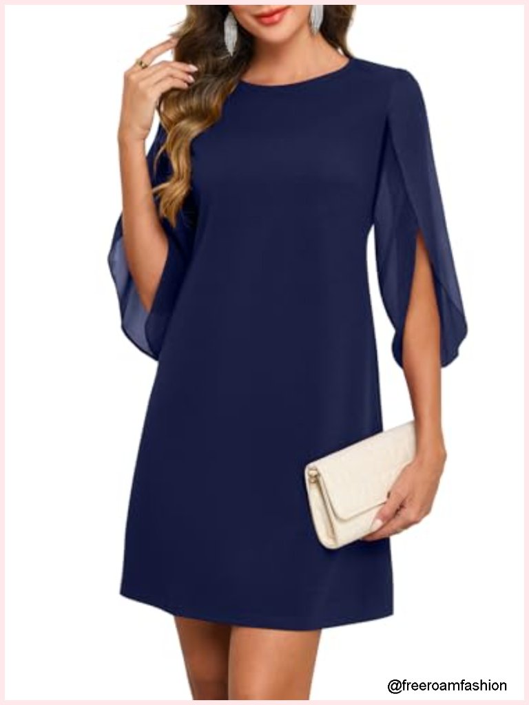 Flutter Sleeve Cocktail Dress A-Line Chiffon Formal Wedding Guest